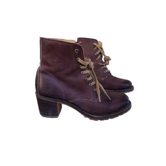 Frye Sabrina 6G Brown Leather Lace Up Chunky Heeled Combat Ankle Booties 7.5 - Picture 11 of 12